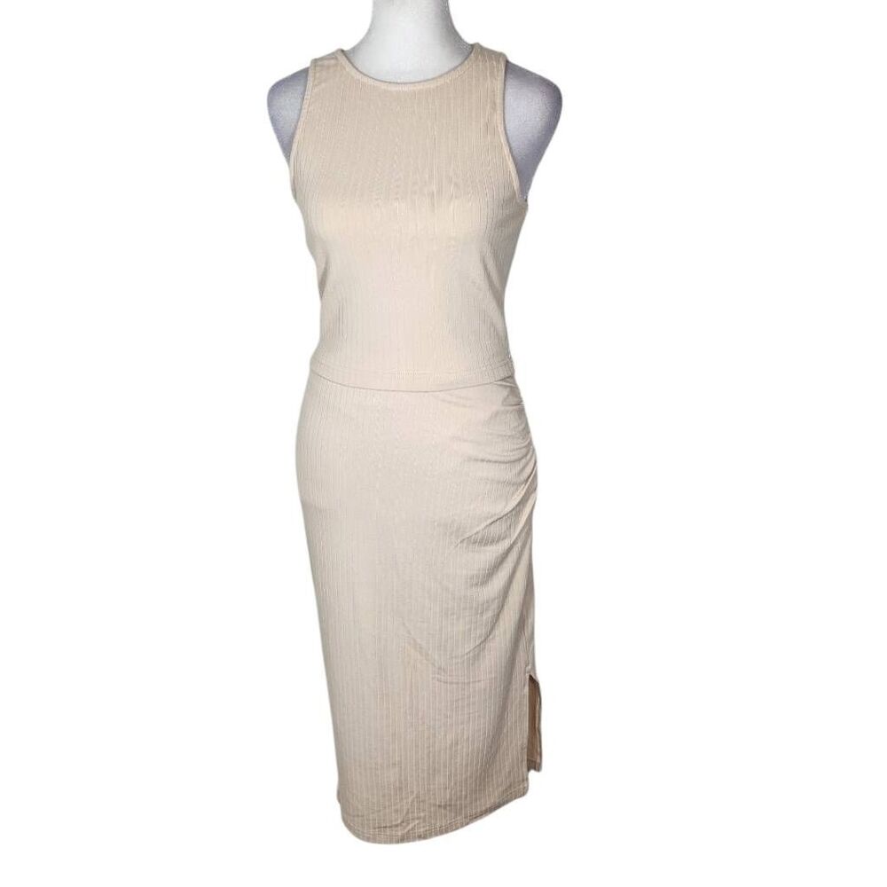 Pretty Garden Chic Cream Ribbed Knit Matching Set NWT Size Small
